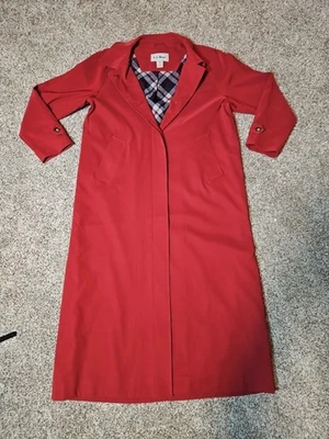 Casaco de chuva LL Bean feminino grande vermelho borgonha longo trincheira espanador forrado xadrez - Imagem 1 de 4