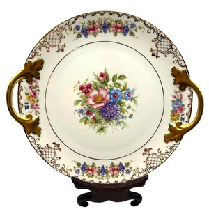 Rosenthal Elfenbein Floranada handbemalt vergoldet Blumen Servierplatte 10 1/4" - Bild 1 von 7