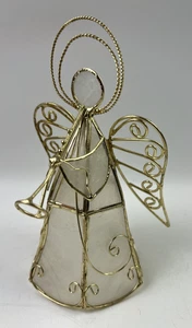 Capiz Shell Angel Small Tree Topper Gold Trumpet 6.5” Tall Made in Philippines - Picture 1 of 9