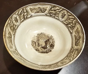 Antique Brown Transferware Serving Bowl Victorian cross garden 7 3/8" x 3 1/4" - Picture 1 of 12