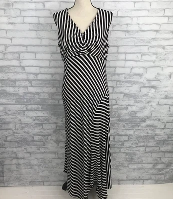 Chicos 2  Womens Striped Slinky Knit Maxi Dress Size L Sleeveless Black/White - Image 1 of 4