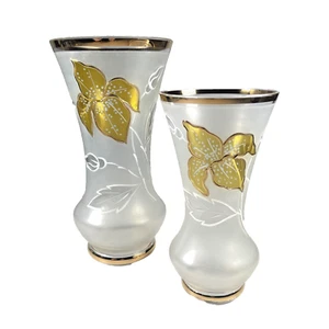 Par De Jarrones De Colección, Borde Dorado Amarillo Diseño Floral Vidrio Esmerilado X2 Tamaños - Imagen 1 de 5