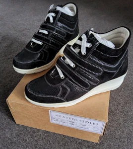 Heavenly Soles Women's Black Suede Leather Wedge Trainers Size 4 BNIB - Picture 1 of 6