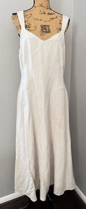 LOFT Dress Midi Sweetheart V-Neck Ivory Solid Lined Linen Blend Zip 12 - Picture 1 of 10