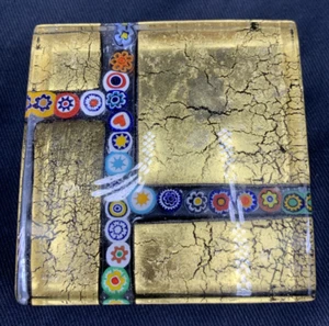 Murano Glass Paperweight Ragazzi & Co Square Millefiori Fused Italy 2.5" Vtg - Afbeelding 1 van 6