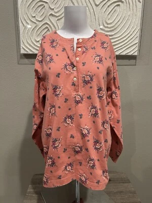 Camisa Pullover Eddie Bauer Talla M M Melocotón Floral LS Henley Algodón Foto 1 de 3