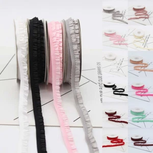 5yards 1cm Pleated Stretch Lace Trim Ribbon Ruffled Elastic Band Decorative Tape - Picture 1 of 34