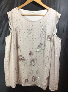 Together Stone Coloured Beaded & Sequinned Lined Top Size 18 Ex Con - Picture 1 of 6