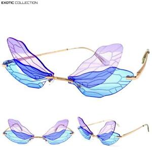 Exotic PARTY Club Rave Rimless SUN GLASSES Dragonfly Butterfly Wing Purple Lens