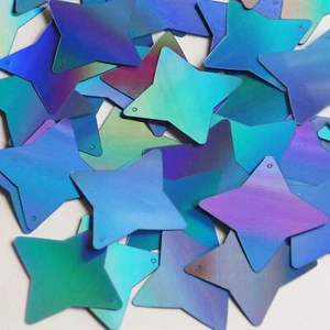 Star 4 Point Flat Sequin 1.5" Center Hole Light Blue Lazersheen Rainbow Reflect - Picture 1 of 1