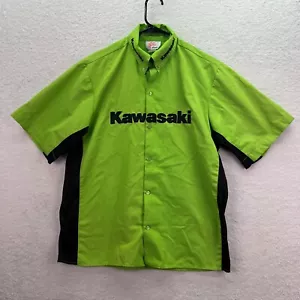 VTG Grand Prix Kawasaki Racing USA Made Men's Short Sleeve Button Up Shirt Sz S - Picture 1 of 7
