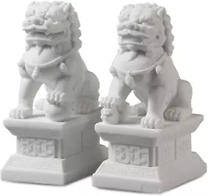 Feng Shui Reichtum Wohlstand Paar Peking Fu Foo Hunde Statuen weißer Stein Jade, - Bild 1 von 12