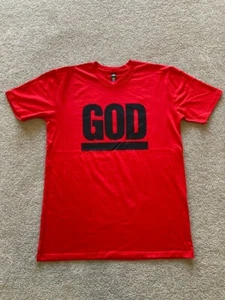GOD T-SHIRT Red Shirt Black Logo Ladies & Gents NEW Australian Band My Pal - Imagen 1 de 3