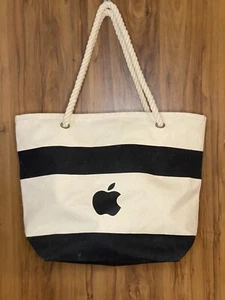 Apple Employee Tote Bag Canvas Black Striped Beach Bag - Picture 1 of 24
