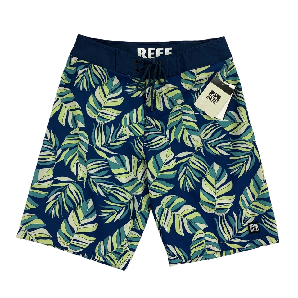 REEF Mens Alonso Leaf 4-Way Stretch 20" Board Shorts Blue 29