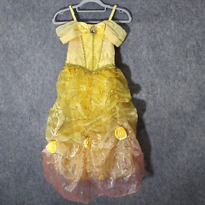 Disney Store Belle Dress 5 6 Costume Sequence Embroidered Gold Glitter Lined