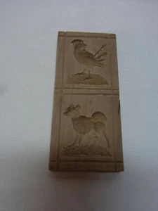 Vintage Wooden German SPRINGERLE COOKIE MOLD 2 Motive Rooster Wolf #AP5 - Picture 1 of 7