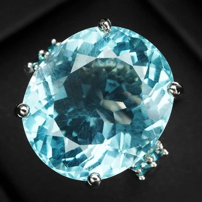 Anillos hechos a mano de plata de ley 925 de 10,50 quilates aguamarina azul Santa María talla 6,5 Foto 1 de 4