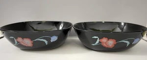 2er Set Arcoroc Frankreich quadratisch schwarz Glas Pavot Mohnblumen Schalen 6" NEUWERTIG - Bild 1 von 8