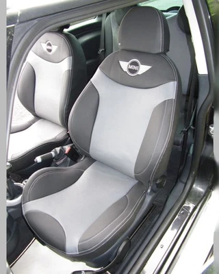 Fundas de asiento de cuero sintético Mini Cooper S R53 en negro/gris hechas a medida (2002-2006) Foto 1 de 2