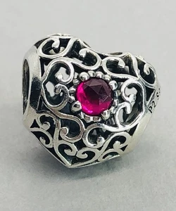 Genuine Pandora July Signature Heart Ruby Birthstone Charm ALE 925 #791784SRU - Picture 1 of 5