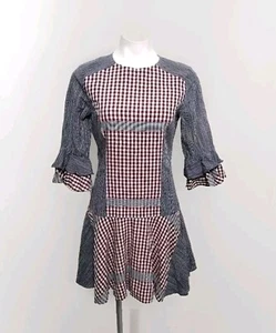 Badgley Mischka Western Plaid Ruffled Sleeves Day Dress Size 6 - Picture 1 of 16