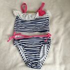 Penelope Mack Girls Blue And White Stripe Tankini Pink Trim And Bows Size 18M