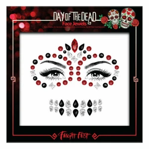 DAY OF THE DEAD FACE JEWELS GEMS Stickers Stage Halloween Day of Dead Temporary - Picture 1 of 3