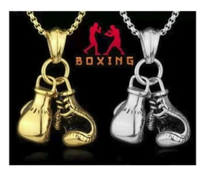 Guantes de boxeo lisos 3D collar colgante caja cadena de 24" para hombres deportes - Imagen 1 de 6