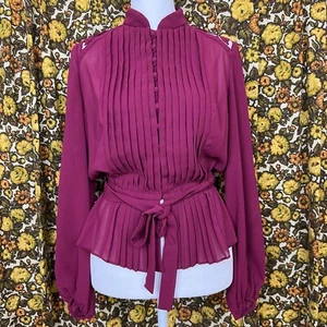 Vintage Lee Jordan New York 60s/70s Purple Custom Sheer Blouse w/Pleats Size XS - Bild 1 von 9