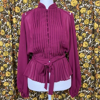 Blusa transparente personalizada púrpura vintage Lee Jordan Nueva York años 60/70 con pliegues talla XS Foto 1 de 4