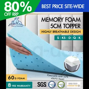 STARRY EUCALYPT Memory Foam Topper Gel Mattress Ventilated Bamboo Underlay 5cm - Picture 1 of 72