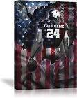 Football Player Poster Us Flag Wall Art Gifts For Players Boy Print Flag Lover