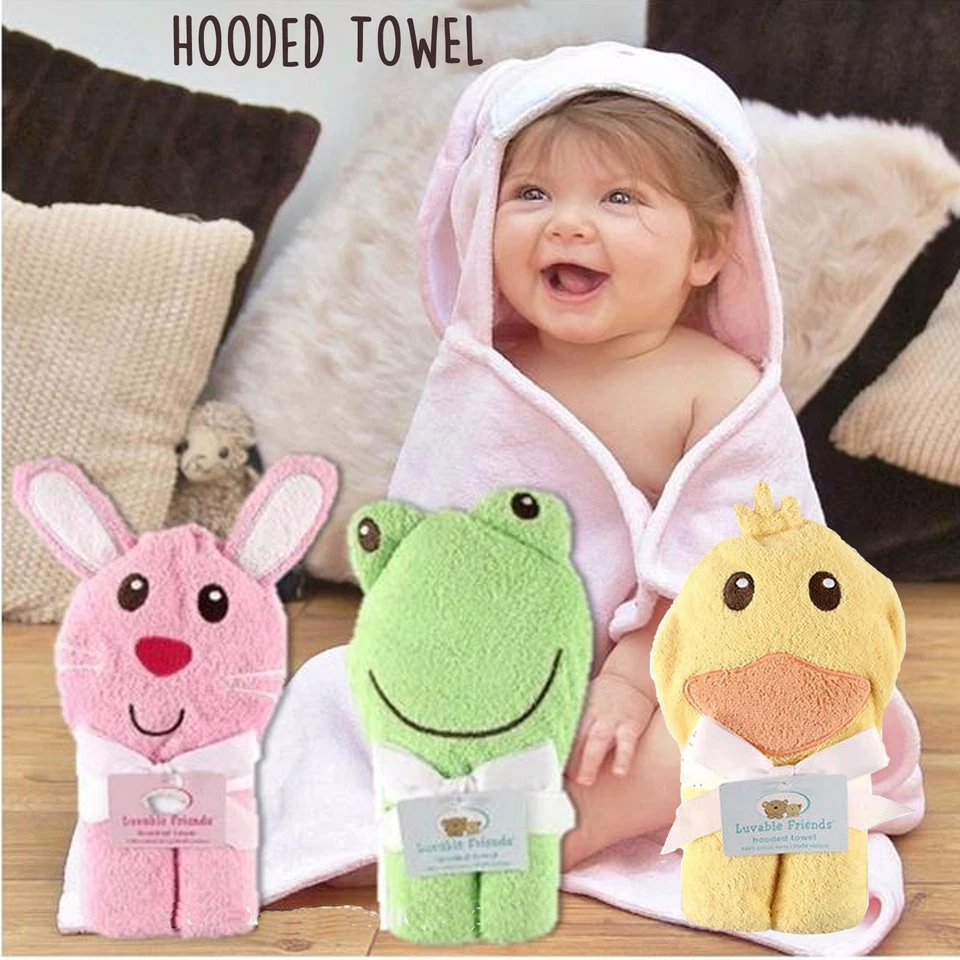 New Hooded Baby Towel Cotton Terry Unisex Kids Toddler Wrap Bathing Towels Gift - image 1 of 1