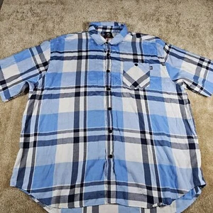 Ecko Unltd Mens Size 4XB Cotton Blend Blue White Plaid Short Sleeve Shirt - Picture 1 of 6