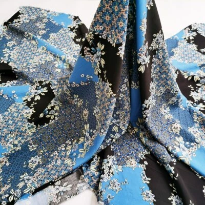 1 yard X 1.4 meter Blue Plaid Patchwork Rayon Fabric Soft Dress Material Viscose - Image 1 of 4