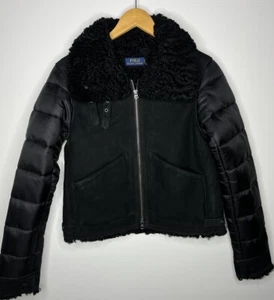 $1298 Polo Ralph Lauren Small Black Shearling Jacket RRL Bomber Coat Leather PRL - Picture 1 of 9