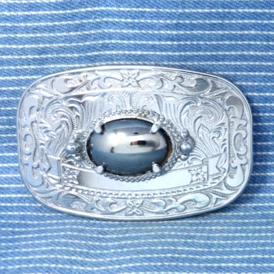 Western Scroll Dress Belt Buckle Hematite Mount Cowboy Cowgirl Vtg 80s   .CPA503 - Image 1 of 4