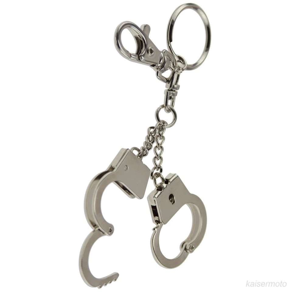 Mini Handcuffs Key Chain Ring Hand Cuffs Wrist Restraints Irons Police Silver
