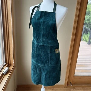 Echtes Leder Leather Suede Apron Green Genuine Titletown Tailgate BBQ *READ - Picture 1 of 19