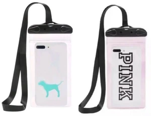 VICTORIAS SECRET PINK CLEAR WATER RESISTANT PHONE ID POUCH CASE LANYARD DOG NWT - Picture 1 of 4
