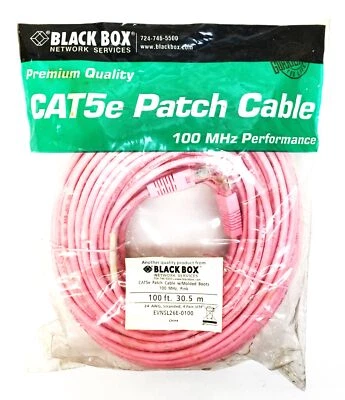 Cable de conexión CAT5e rosa caja negra 100' con botas moldeadas EVNSL26E-0100 NOS Foto 1 de 4