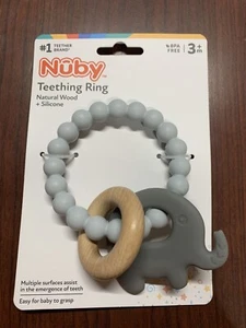 Nuby Natural Wood + Silicone Teething Ring BPA Free Baby Toy Easy to Grasp 3 Mo. - Picture 1 of 2