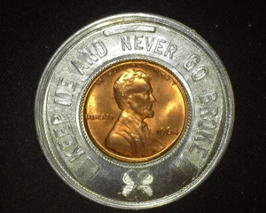 1964 ENCASED LINCOLN CENT CENTEREACH LANES BOWLING LONG ISLAND NY STORE CARD - Picture 1 of 2