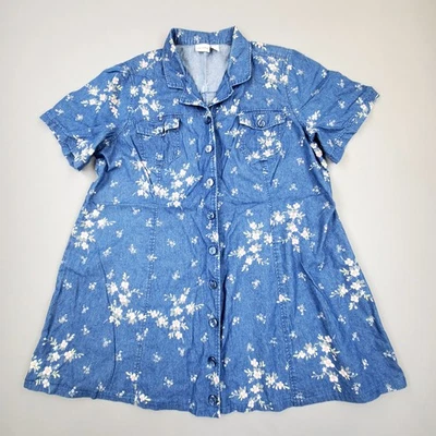 Lane Bryant Floral Denim Shirt Dress Plus Sz 22W Short Sleeve Pockets Button Up - Image 1 of 4