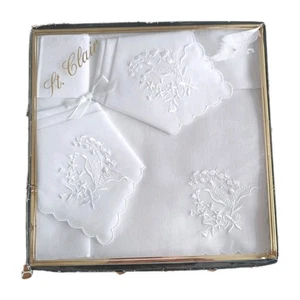 St Clair 3 Ladies White Embroidered Handkerchiefs New in Box 100% Cotton Vintage - Picture 1 of 2