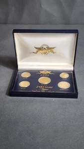 1999 5 Piece 24 kt. Gold plated U.S. coin Year set 5 Coins w case - Picture 1 of 10