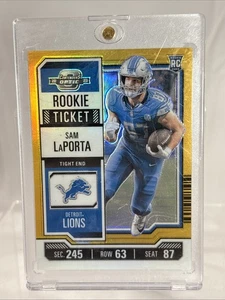 Boleto de novato Contenders Optic Sam LaPorta RC 2023 DORADO/50 SP Detroit Lions - Imagen 1 de 5