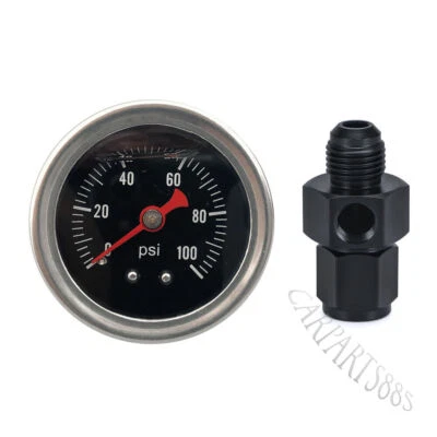 Fuel Pressure Gauge Liquid 0-100psi Oil Pressure Gauge 1/8" NPT W/ AN 6 Adapter - Image 1 of 4