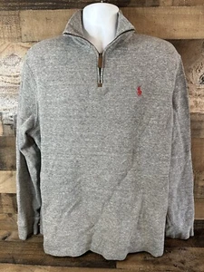 Polo Ralph Lauren Quarter Zip Sweater Mens Large Dark Gray Red Pony Casual Prep - Picture 1 of 5